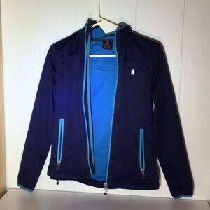 Women’s Navy Windbreaker with Aqua Trim and Hood